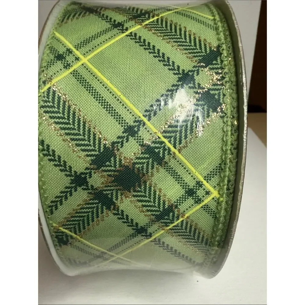 Premium Plaid Wired Ribbon in Green and Yellow - Home Party Supplies